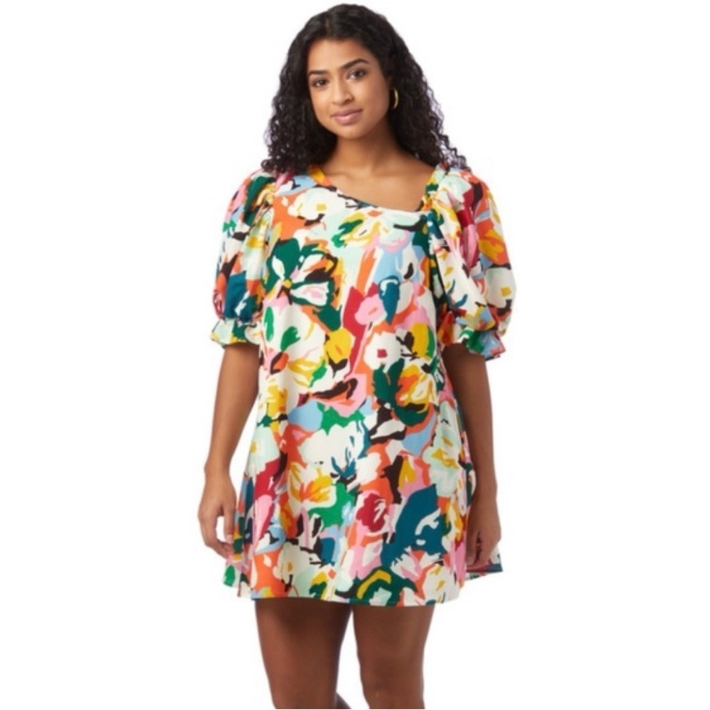 Tuckernuck Crosby Brooklyn Technicolor Bloom Puff Sleeve Linen Mini Dress Size M